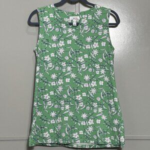 Denim & Company D & Co Floral Perfect Jersey Split V-Neck Tunic Tank Soft Jade S